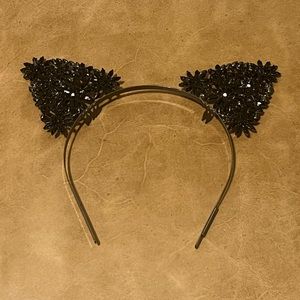 BCBGMAXAZRIA Black rhinestone floral cat ear headband